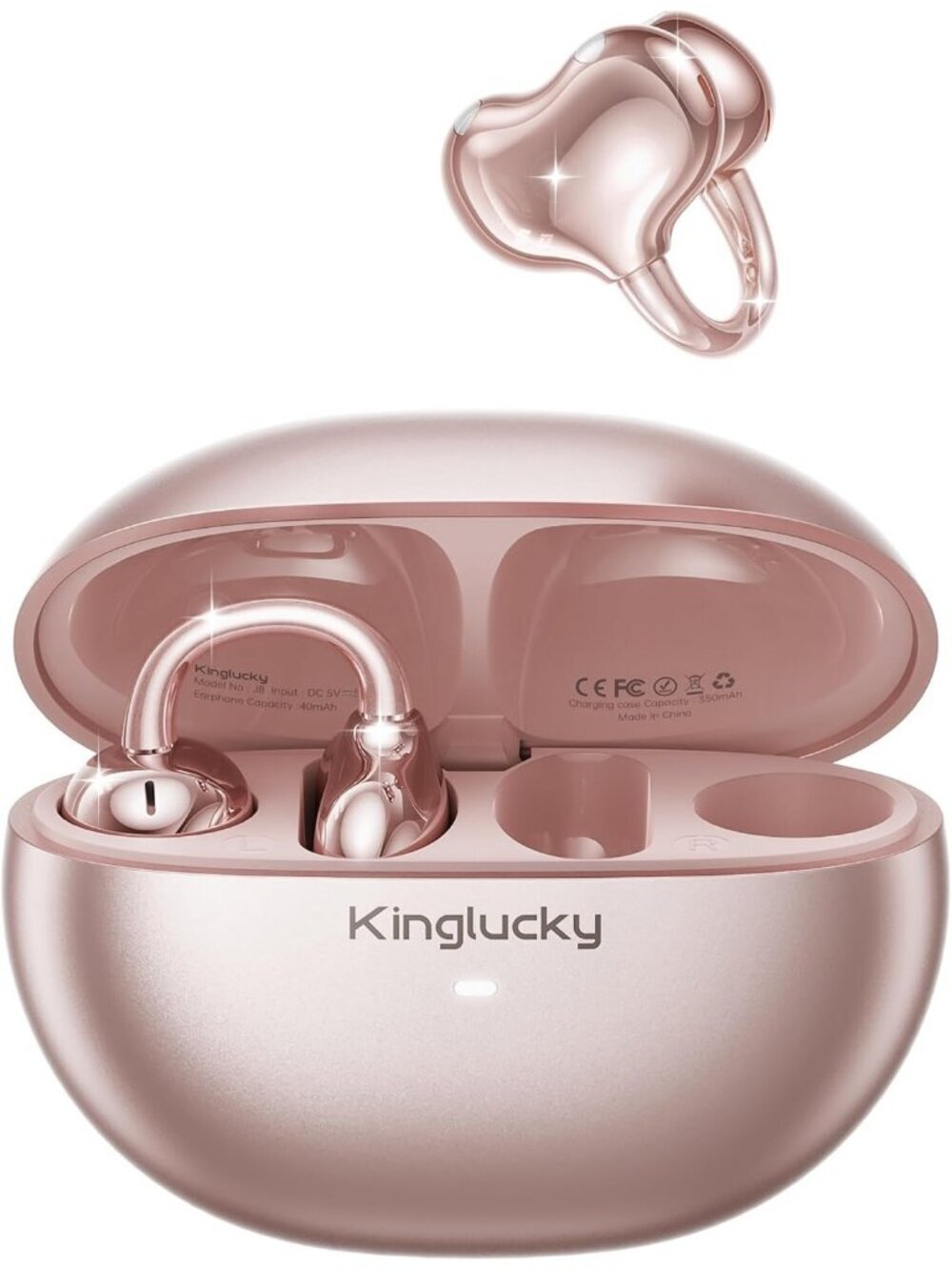 Wireless Rose Gold Upgraded Clip-On Comfortable 40H Playtime Bluetooth Earbud
